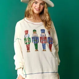 StyleCast Embroidered Round Neck Asymmetric Pullover Sweater image 3