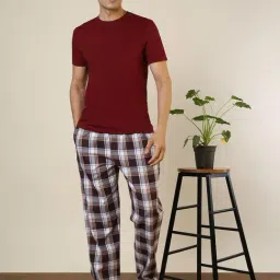 Sleepz by Raymond Dark Maroon Cotton Checked Regular Fit Pyjama image 5