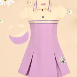 Cutecumber Kids Cream & Purple Color Block Dress-picture-37