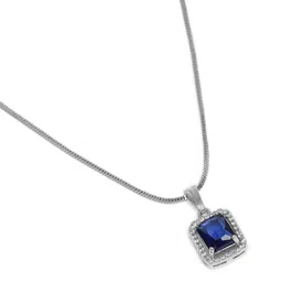 Estele Rhodium-Plated Square CZ Pendant with Chain image 3