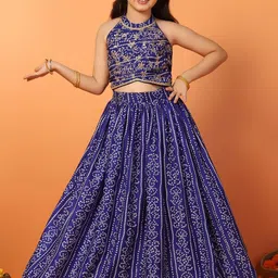 Sangria Girls Bandhani Printed & Embroidered Lehenga With Choli-image-63