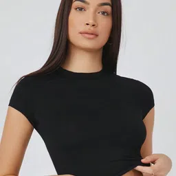 CORSICA Women Round Neck Short Sleeves Crop Fitted Top-image-41