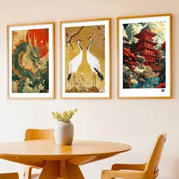 WALLLANE Set of 3 Multicoloured Wood Japanese Art Framed Posters image 2