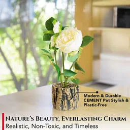 Ekhasa White & Green Roses Artificial Flower With Cement Vase Pot image 5