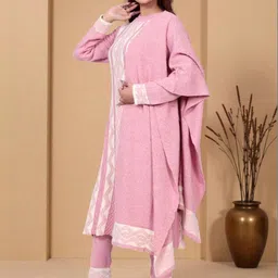 The Zigar Studio Women Regular Pure Wool Kurta with Trousers & With Dupatta image 4