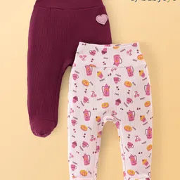 Babyoye Eco Conscious 100% Cotton Footed Bootie Leggings Pack of 2 - Pink & Maroon-image-32