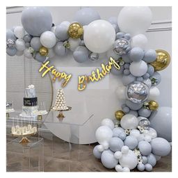 Bubble Trouble 51pc Grey, White & Gold Birthday Decoration Kit for Girls / Boys / Adult / 1st Birthday - 50pc Multicolor Balloons, 1 Banner ( 51pc Grey, Gold & White Theme Birthday Decoration Items )-picture-29