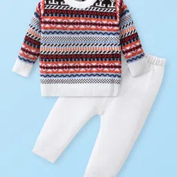 Babyhug Knitted Full Sleeves Sweater Set with Ikat Design - Multicolour-image-82