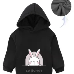 KAVEE Fleece Full Sleeves Bunny & Text Printed Hooded Sweatshirt - Black-picture-34