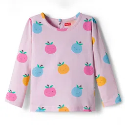 Babyhug 100% Cotton Knit Full Sleeves T-Shirt with Fruit Print - Light Pink-picture-26