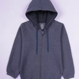 Kiddopanti Knit Full Sleeves Solid Quilted Hooded Jacket - Blue Melange-picture-24