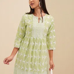 Vishudh Embroidered Ethnic Motifs Print Fit and Flare Dress image 1