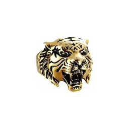 Vaiseema Unisex Silver Tiger Head Ring-image-1