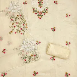 SAINOOR Floral Embroidered Chanderi Cotton Semi-Stitched Dress Material image 5