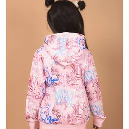 CRIMSOUNE CLUB Full Sleeves Graphiti Printed Hooded Sweatshirt - Pink image 3