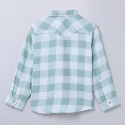 Taffykids 100% Cotton Full Sleeves Checked Shirt - Green & White image 3