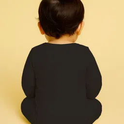 The Peppy Tend 100% Cotton Knit Full Sleeves Drama Queen Text & Baby Unicorn Printed Romper - Black image 3