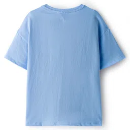 HoneyHap Disney Single Jersey Knit Drop Shoulder Half Sleeves Oversized T-Shirt with Stitch Graphics - Light Blue image 2