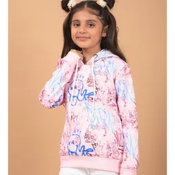 CRIMSOUNE CLUB Full Sleeves Graphiti Printed Hooded Sweatshirt - Pink image 4