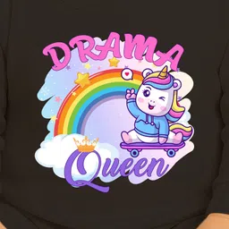 The Peppy Tend 100% Cotton Knit Full Sleeves Drama Queen Text & Baby Unicorn Printed Romper - Black image 4