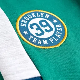 Babyhug French Terry Knit Full Length Lounge Pant With Text Patch - Green image 3