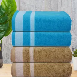 Aura Blue & Brown 4 Striped Cotton 400 GSM Bath Towel-image-81