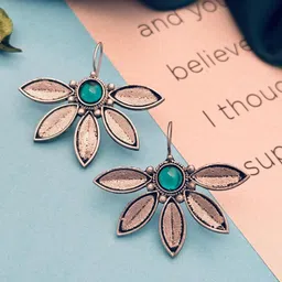 Sangria German Silver-Plated Stone-Studded Drop Earrings image 2