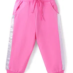 Babyhug Terry Knit Full Raglan Sleeves T-Shirt & Lounge Pants Set With Kangaroo Pocket & Sequined Teddy & Bow Applique - Pink image 2