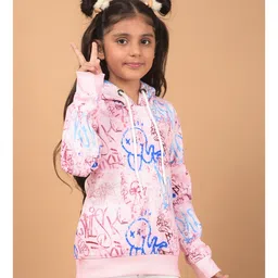 CRIMSOUNE CLUB Full Sleeves Graphiti Printed Hooded Sweatshirt - Pink image 5