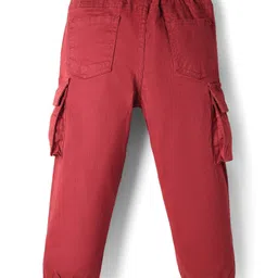 Babyhug Twill Full Length Cut & Sew Text Printed Trouser With Cargo Pockets & Stretch - Red image 4