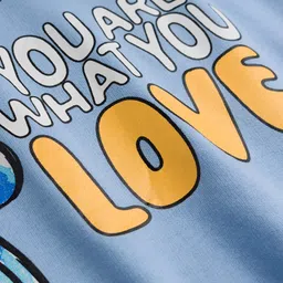 HoneyHap Disney Single Jersey Knit Drop Shoulder Half Sleeves Oversized T-Shirt with Stitch Graphics - Light Blue image 4