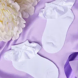 Neska Moda Cotton Elastane Pack Of 3 Frill Detailed Socks - White image 4