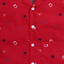 The Magic Wand Cotton Woven Half Sleeves Headphones & Mobile Printed Coordinating Night Suit Set - Maroon image 5