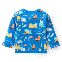 Babyhug 100% Cotton Full Sleeves Vests Stripes and Construction Print Pack of 3 - Blue Green and Yellow image 5