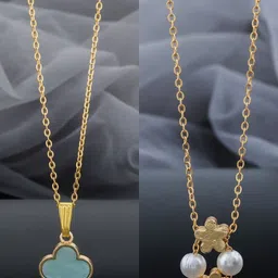 Birado Jewellery Set Of 2 Stainless Steel Gold-Plated Artificial Beaded Enamelled Necklace-picture-31