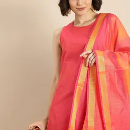Anouk Women Coral Pink Kurta with Trousers & With Dupatta image 5