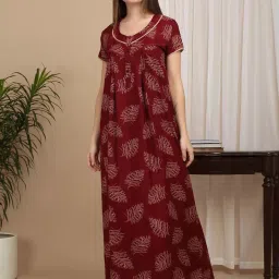 Sweet Dreams Maroon Cotton Printed Nighty image 1