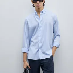 WES Formals by Westside Light Blue Relaxed-Fit Cotton Shirt image 1