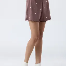 Superstar by Westside Brown Heart-Printed High-Rise Cotton-Blend Shorts-image-19