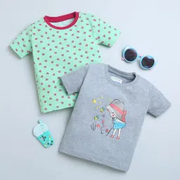 Bumzee Kids Green & Grey Printed T-Shirt (Pack Of 2) image 1