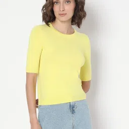 Vero Moda Yellow Solid Half Sleeves Tops image 1