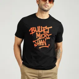 Royal Enfield Black Cotton Blend Regular fit Printed T-Shirt image 1