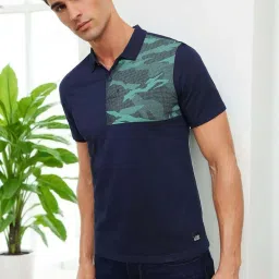 Lee Navy Cotton Slim Fit Printed Polo T-Shirt image 1