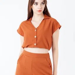 Zink London Brown Regular Fit Crop Top image 1