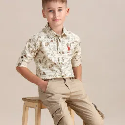 U.S. Polo Assn. Boys Beige Cotton Printed Shirt image 1