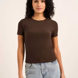 People by Pantaloons Brown Plain Top image 1
