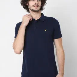 UnderJeans by Spykar Navy Shirt Collar Regular Fit T-Shirt image 1