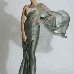 Jaipur Kurti Green Plain Sarees image 1