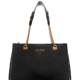 Guess Black and Mocha Logo Fynna Medium Girlfriend Shoulder Bag image 1