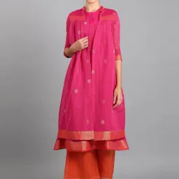 W Pink & Orange Solid Kurti Palazzo Set With Jacket-picture-11